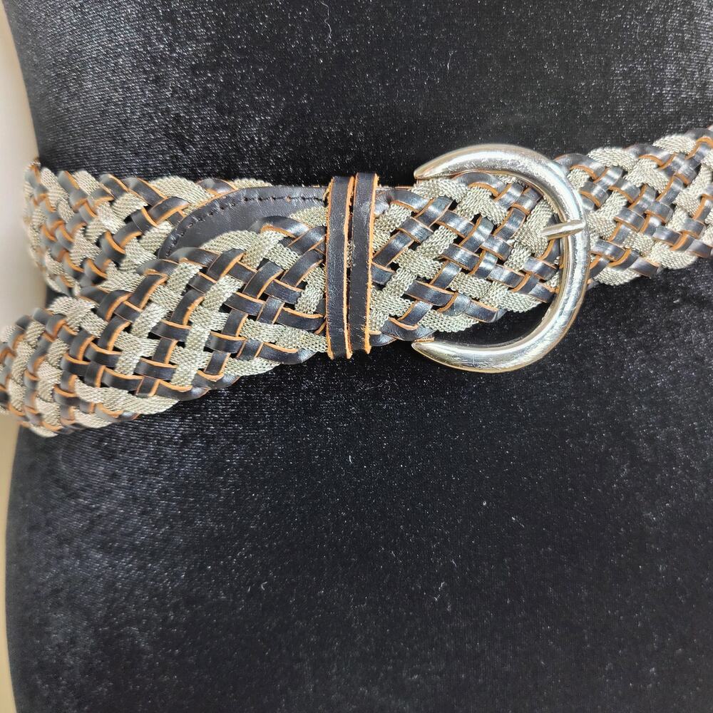 Another Line Woven Leather & Silver Mesh Belt S 34” Boho Western - Picture 4 of 8